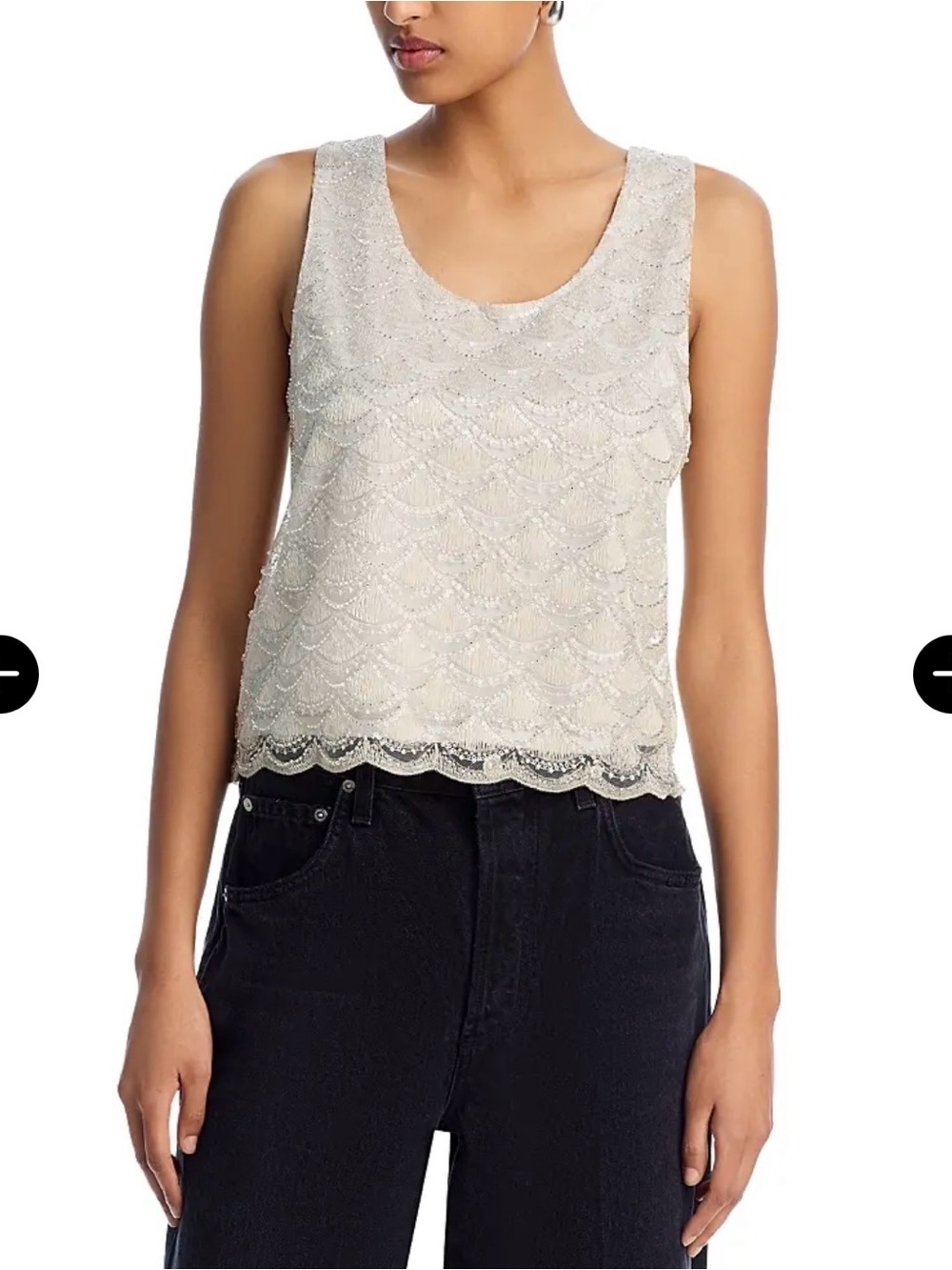 Aqua Beaded Scallop-Hem Sleeveless Camisole in Champagne - Medium
